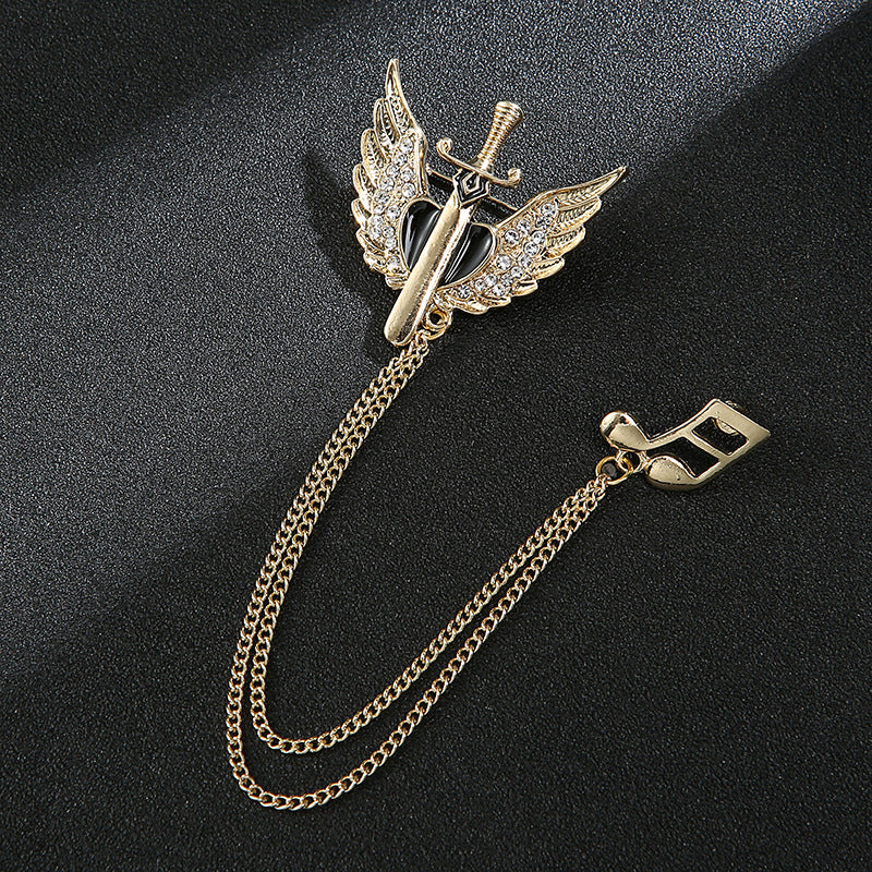 Men's Animal Lion's Head Corsage With Eagle Chain Brooches