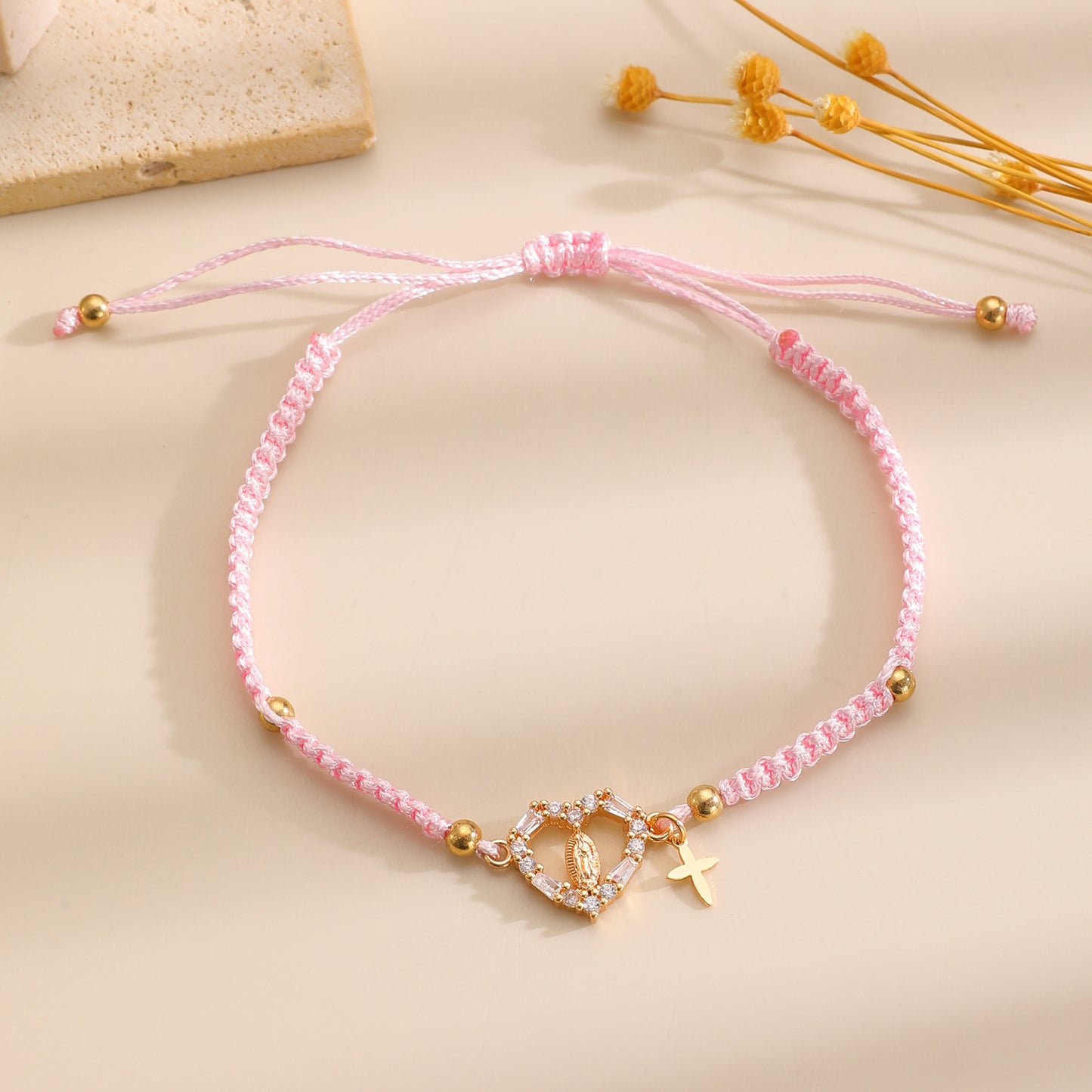 Virgin Mary Loving Heart Zircon Woven Female Bracelet