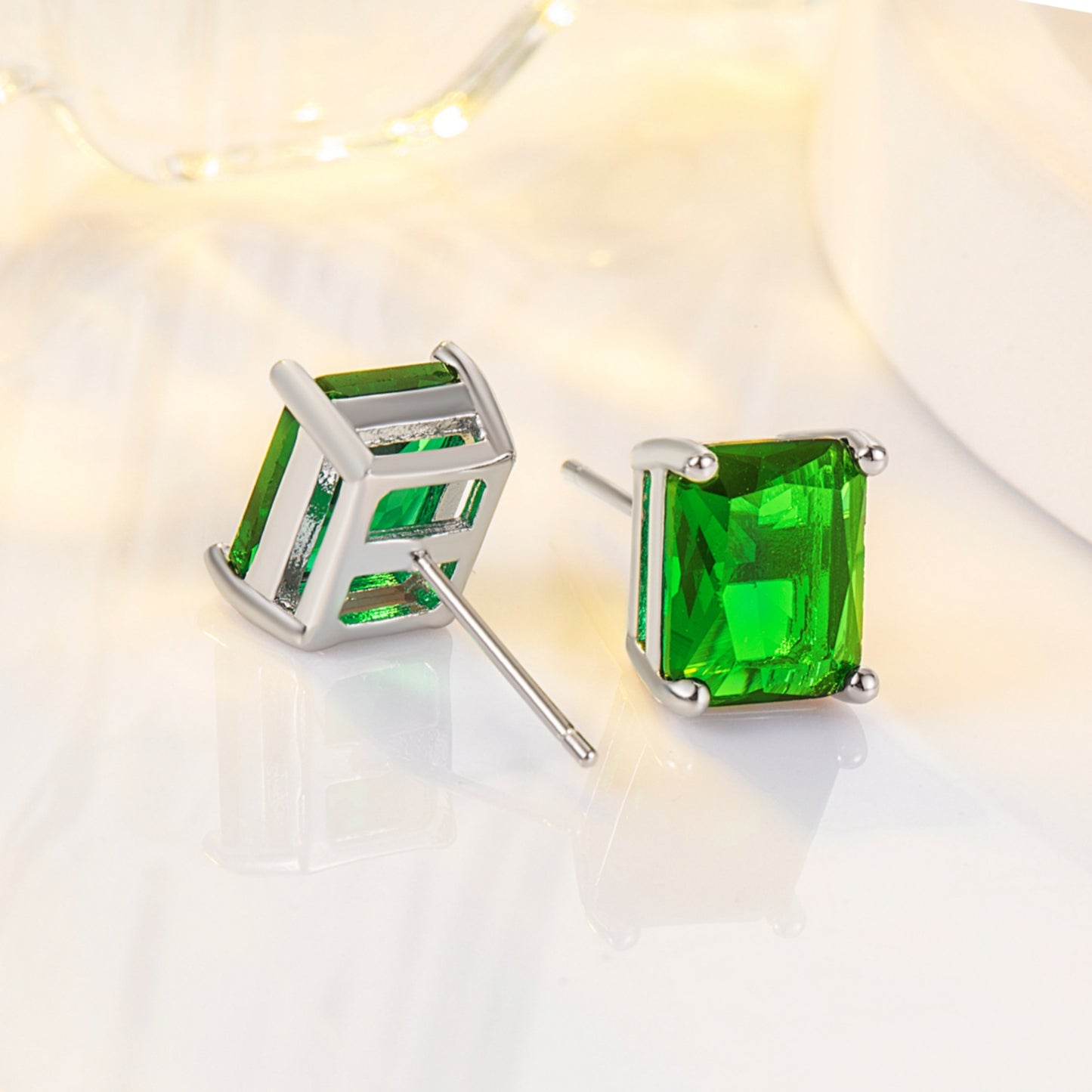 Fashion Rectangular Emerald Rose Gold Plated Rings
