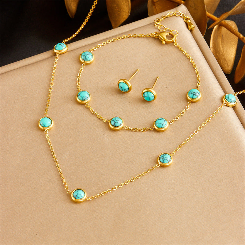 Exquisite Gold-plated Stainless Steel Love Pearl Flower Butterfly Jewelry Set