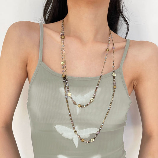 Vintage Beaded Long Twin Niche Clavicle Necklaces