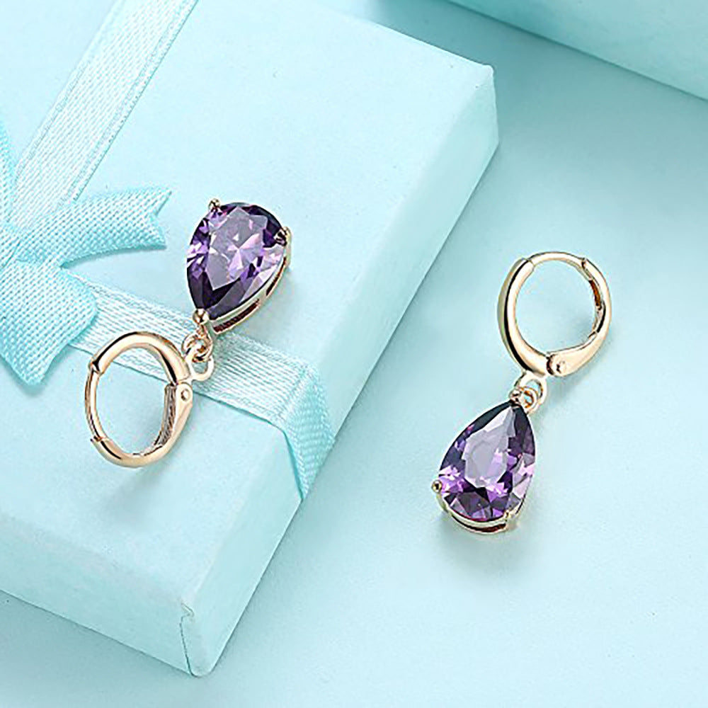Copper Inlaid Zircon Retro Ear Clip Water Drops Rings