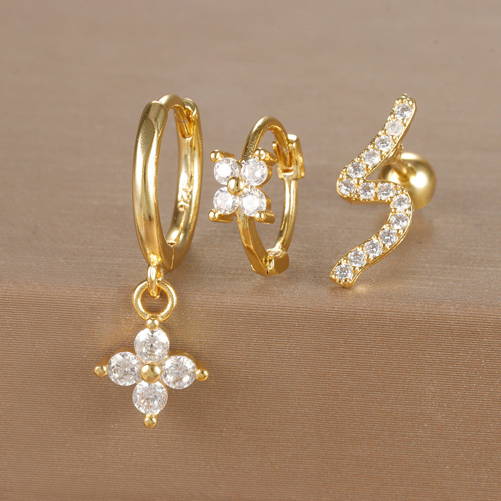 Women's Ear Micro Inlaid Zircon Flower Suit Light Rings