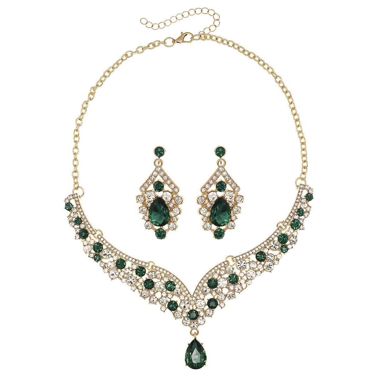 Women's Bridal Wedding Two-piece Dress Rhinestone Pearl Jewelry Set