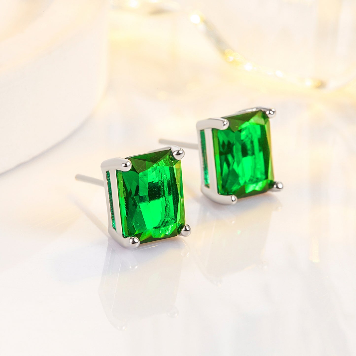 Fashion Rectangular Emerald Rose Gold Plated Rings