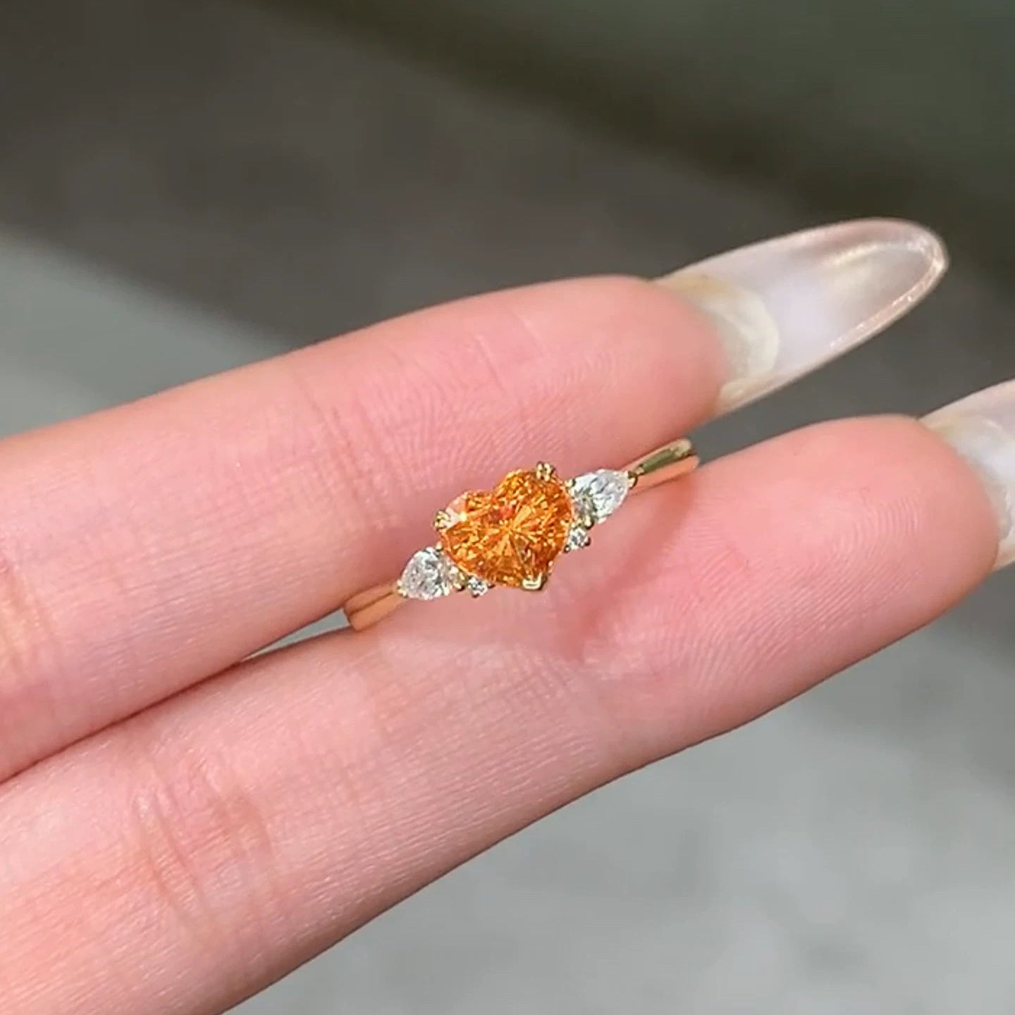 Style Morgan Orange Heart-shaped Exquisite Sweet Ice Flower Cut Peach Ring