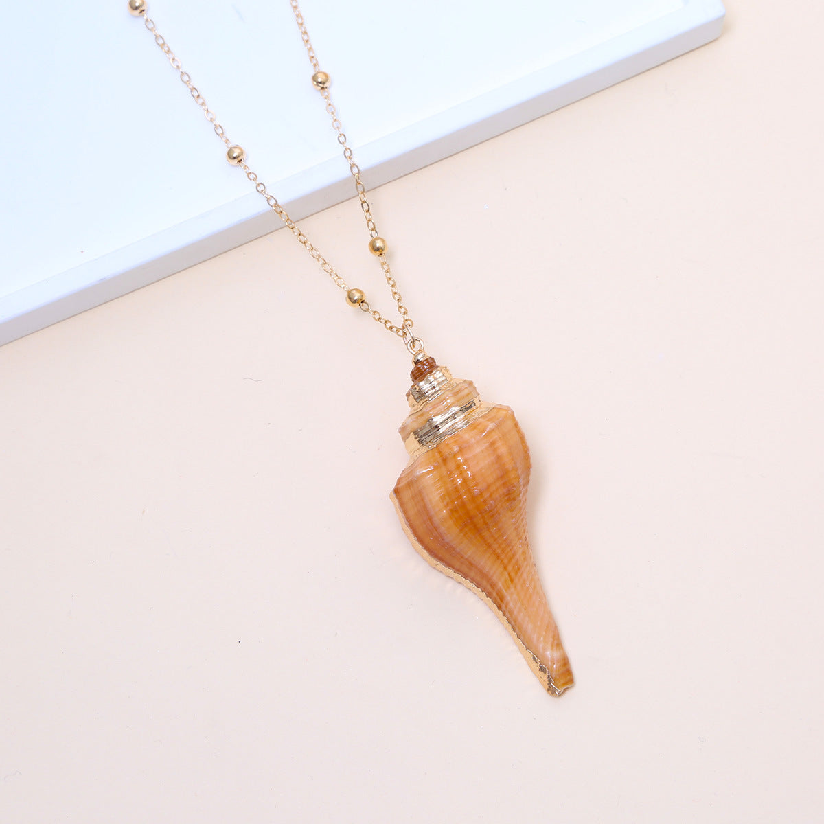 Ball Bead Chain Natural Shell Electroplated Necklace