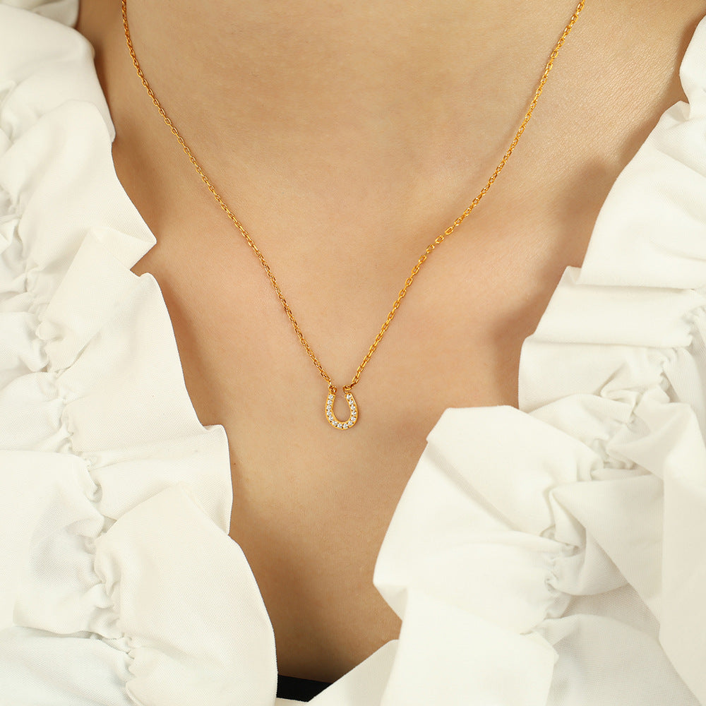 Female Titanium Steel Light Luxury Simplicity Design Full Diamond High-grade Necklaces