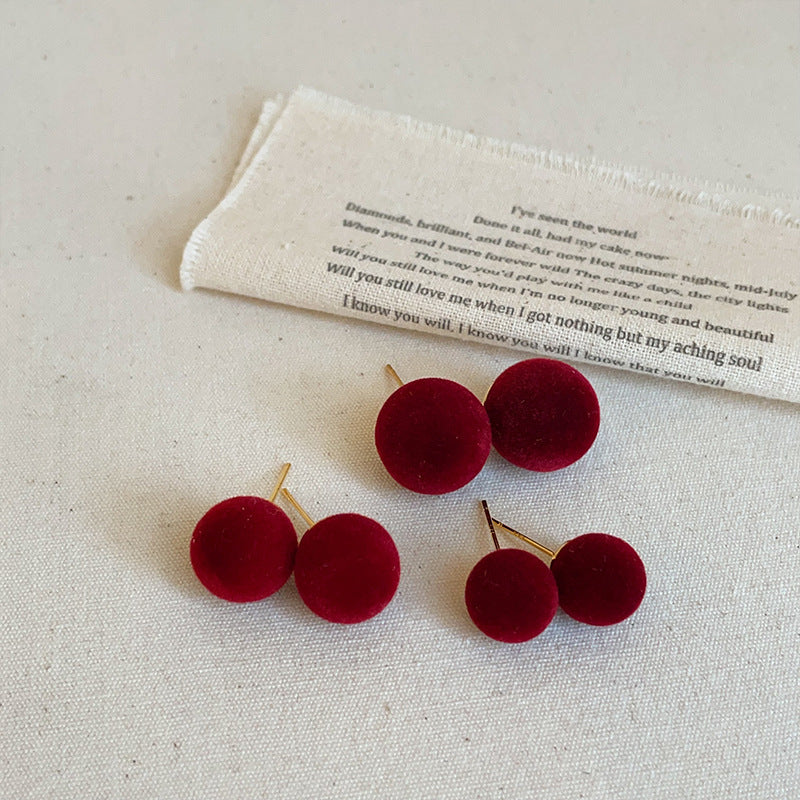 Women's High-grade Burgundy Veet Ball Gentle Unique Earrings