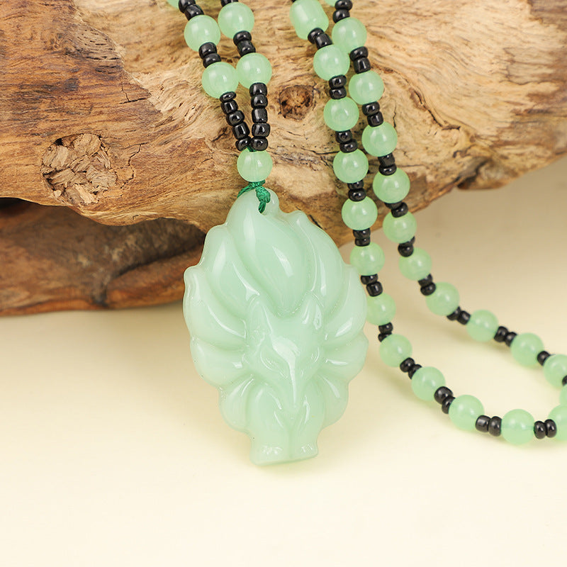 Women's & Men's Crystal Fox Obsidian Imitation Jade Long Sweater Pendants