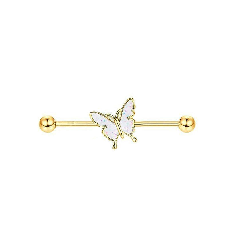 Simple Industrial Barbell Ear External Thread Piercing Dripping Butterfly Bridge Stud Earrings