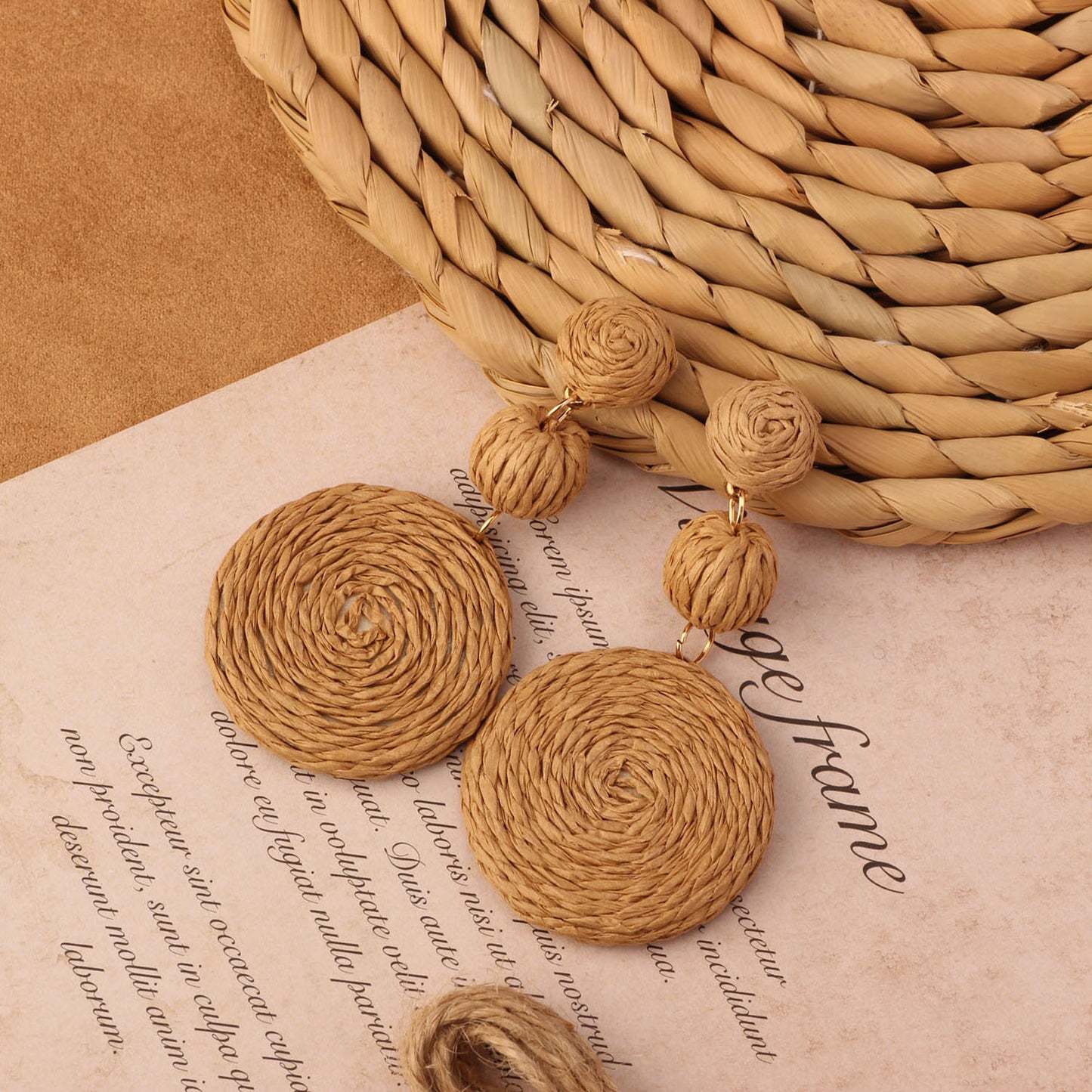 Retro Beach Vacation Bohemian Grass Rattan Woven Female Temperament Long Earrings