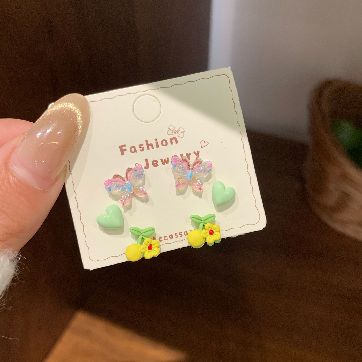 Dopamine Cartoon Heart-shaped Bow Flower Earings Female Sweet Cute Stud Earrings