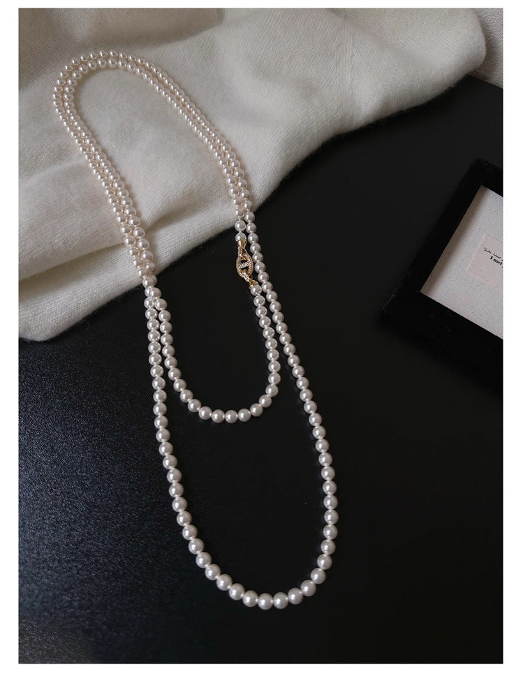 Women's Extended Glass Pearl Sweater Chain Long Necklaces