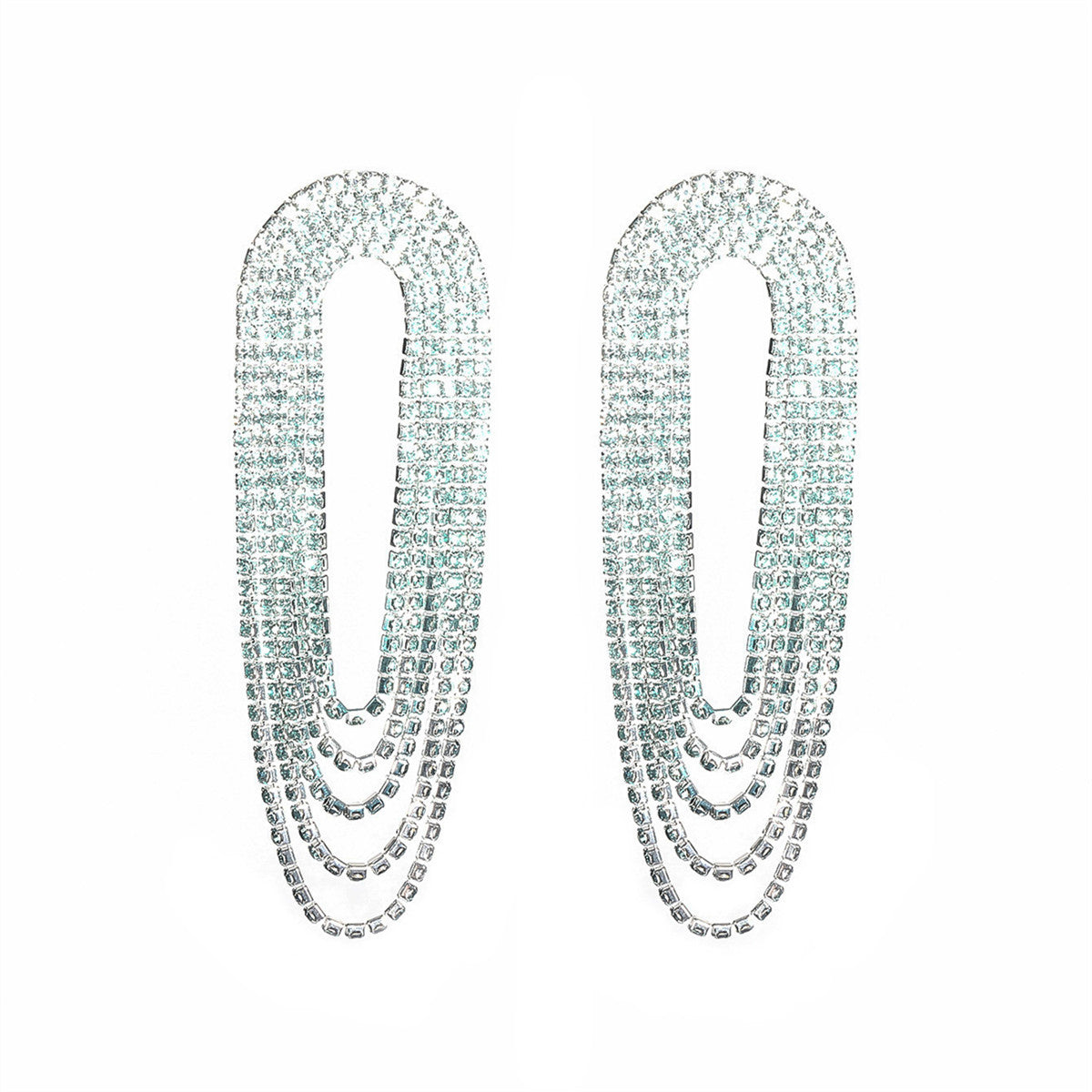 Women's Luxurious Style Shiny Rhinestone Long Fashion Gradient Multicolored Tassel Earrings
