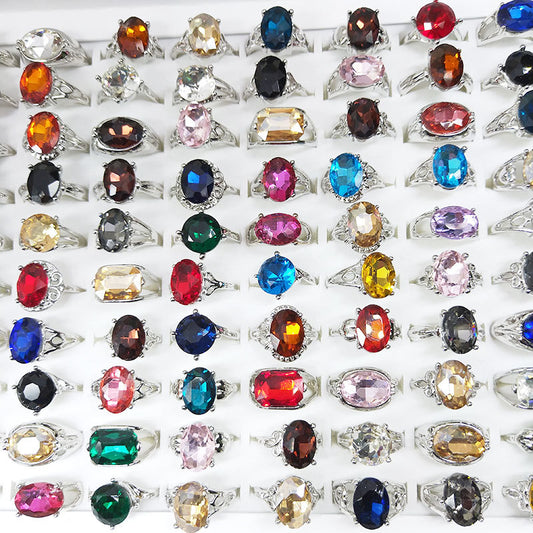 Women's Mixed Colored Glass Crystal Gemstone Ornament Rings