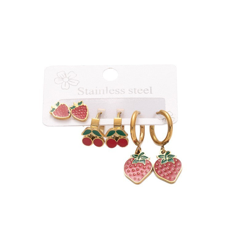 Strawberry Female Fruit Series Titanium Steel Ear Clip Earrings