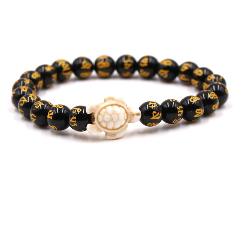 Women's & Men's Natural Yellow Tiger's Eye Beads Turquoise Turtle Bracelet