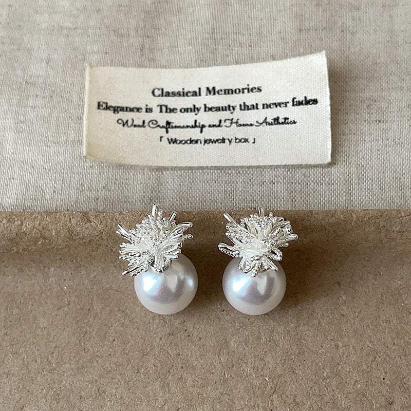 Niche Design Front Back Pearl Personality Unique Fireworks Exquisite Fashionable Earrings
