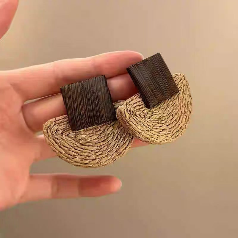 Style Sier Needle Resin Rattan Beads Round Fashion Earrings