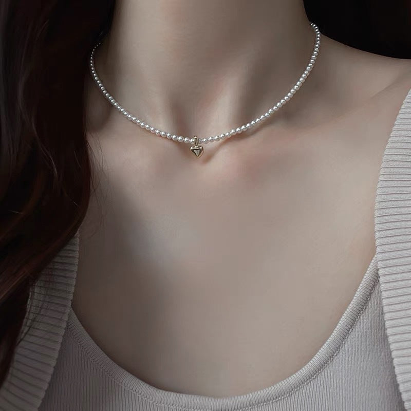 Pearl Small Beads Female Heart Clavicle Necklaces