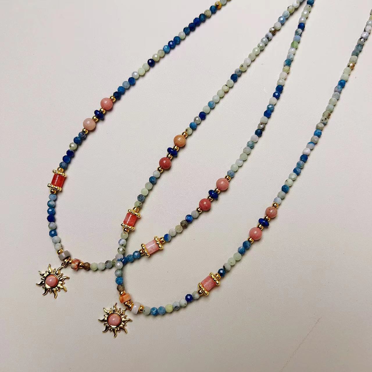 Women's Rhodochrosite Small Sun Natural Stone Beaded Exquisite Sweet Necklace