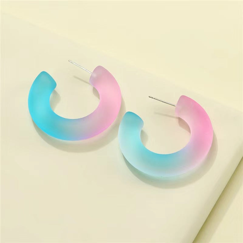 Chinese Style Summer Jelly Color Frosted Shaped Fluorescent Needle Refreshing Earrings
