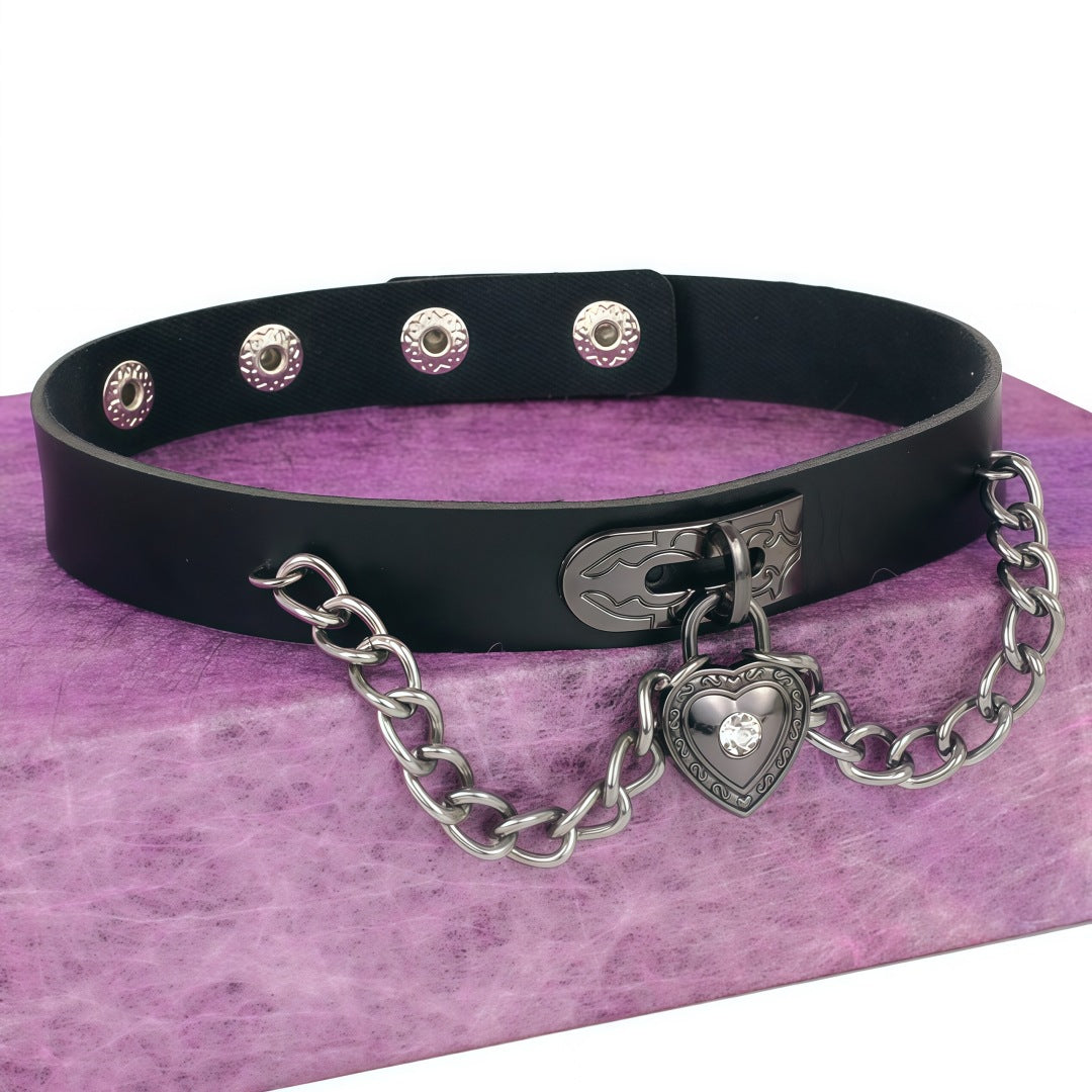 Leather Love Male Girlfriends Wang Punk Style Heart-shaped Lock Necklet Necklace