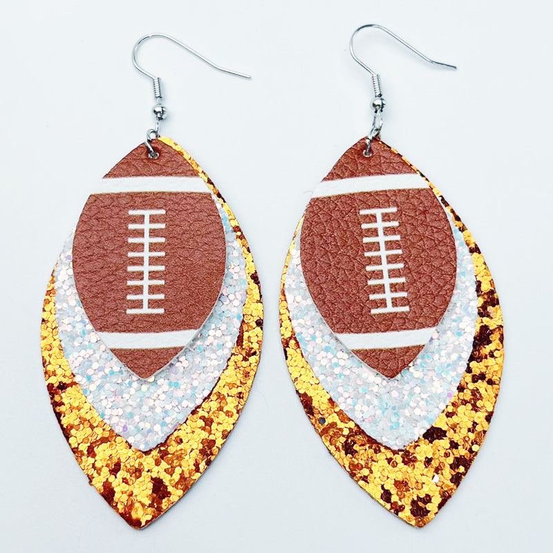 Color Matching Cheerleading Rugby Baseball Softball Leather Earrings