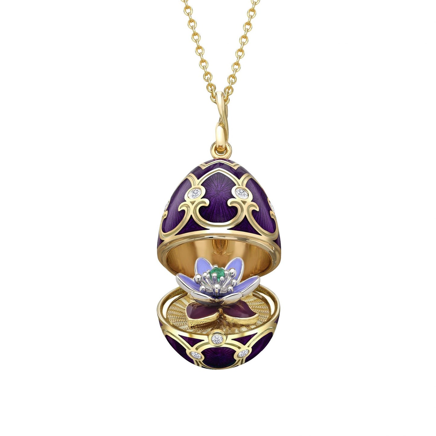 Easter Rejuvenating Device Enamel Lotus Flower Handmade Dripping Russian Necklace