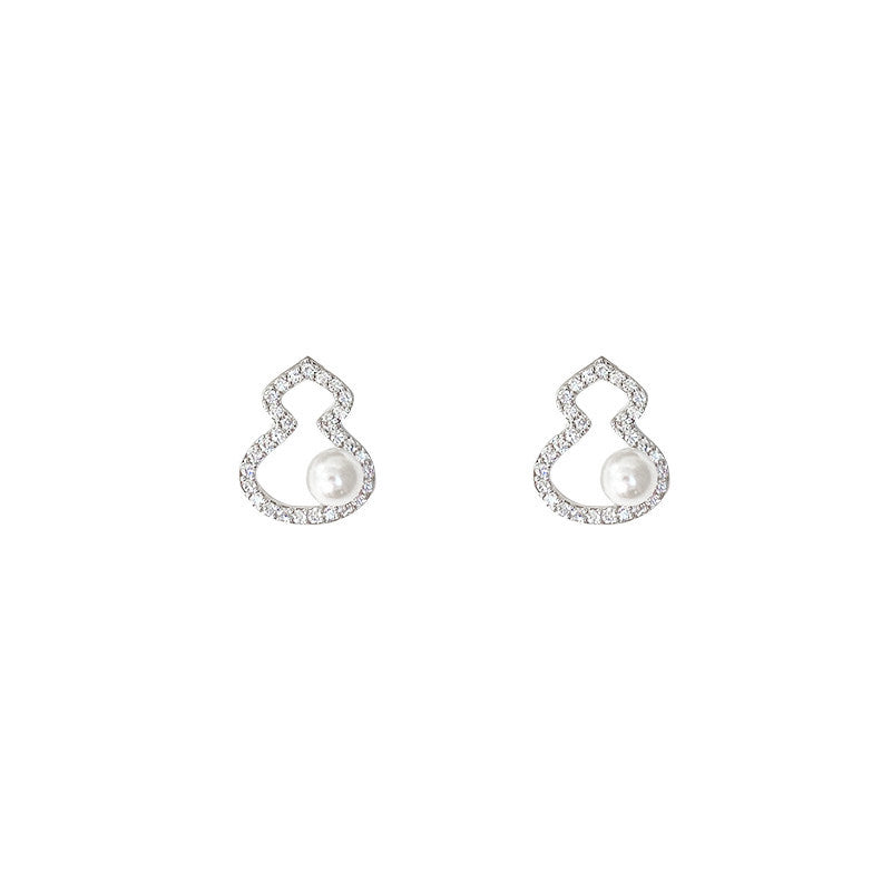 Luxury Micro Inlay Rhinestones Gourd Temperament Wild Pearl Ear Clip Stud Earrings