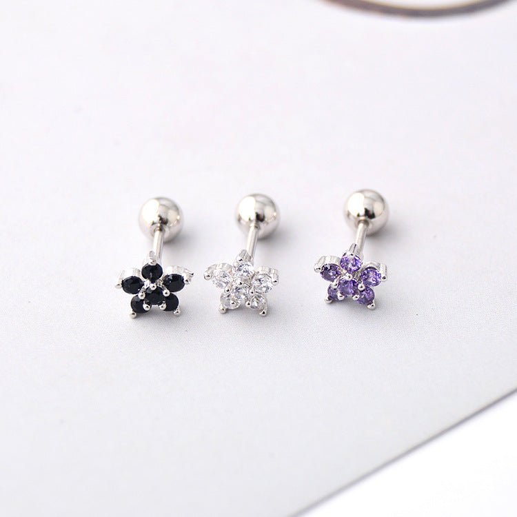 Flowers Female Screw Pattern Zircon Ear Earrings