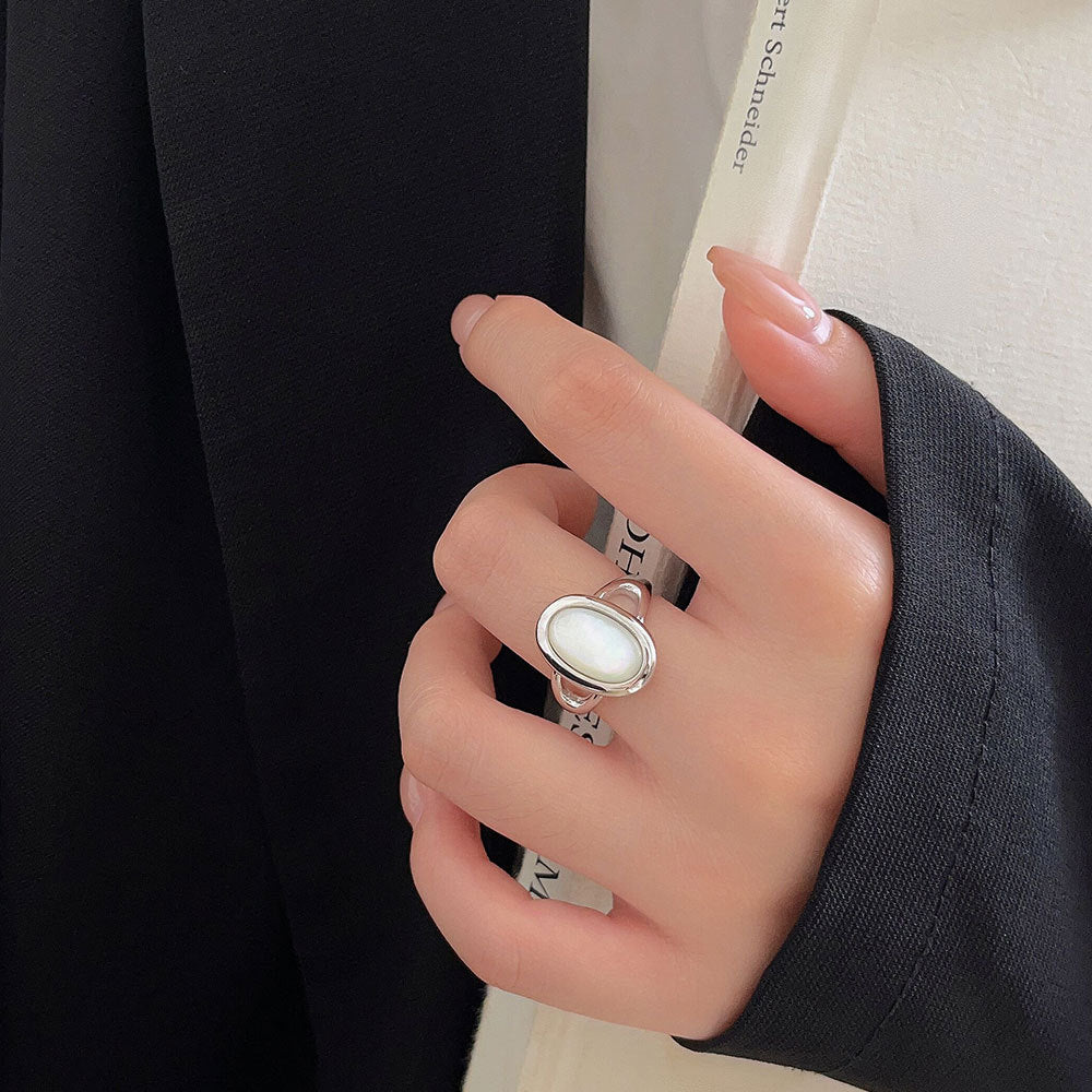 Women's Sterling Sier White Shell Cold Wind Design Open Index Rings