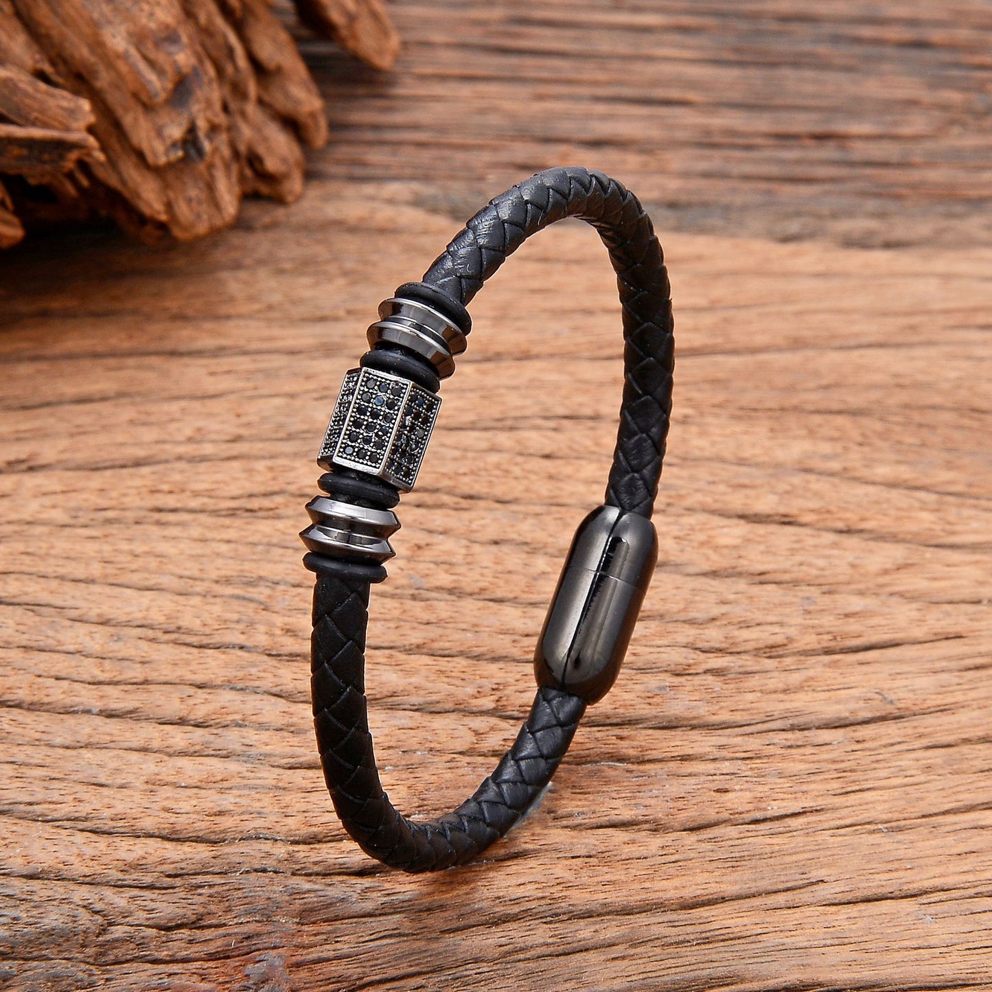 Simple Handmade Woven Leather String Stainless Bracelets