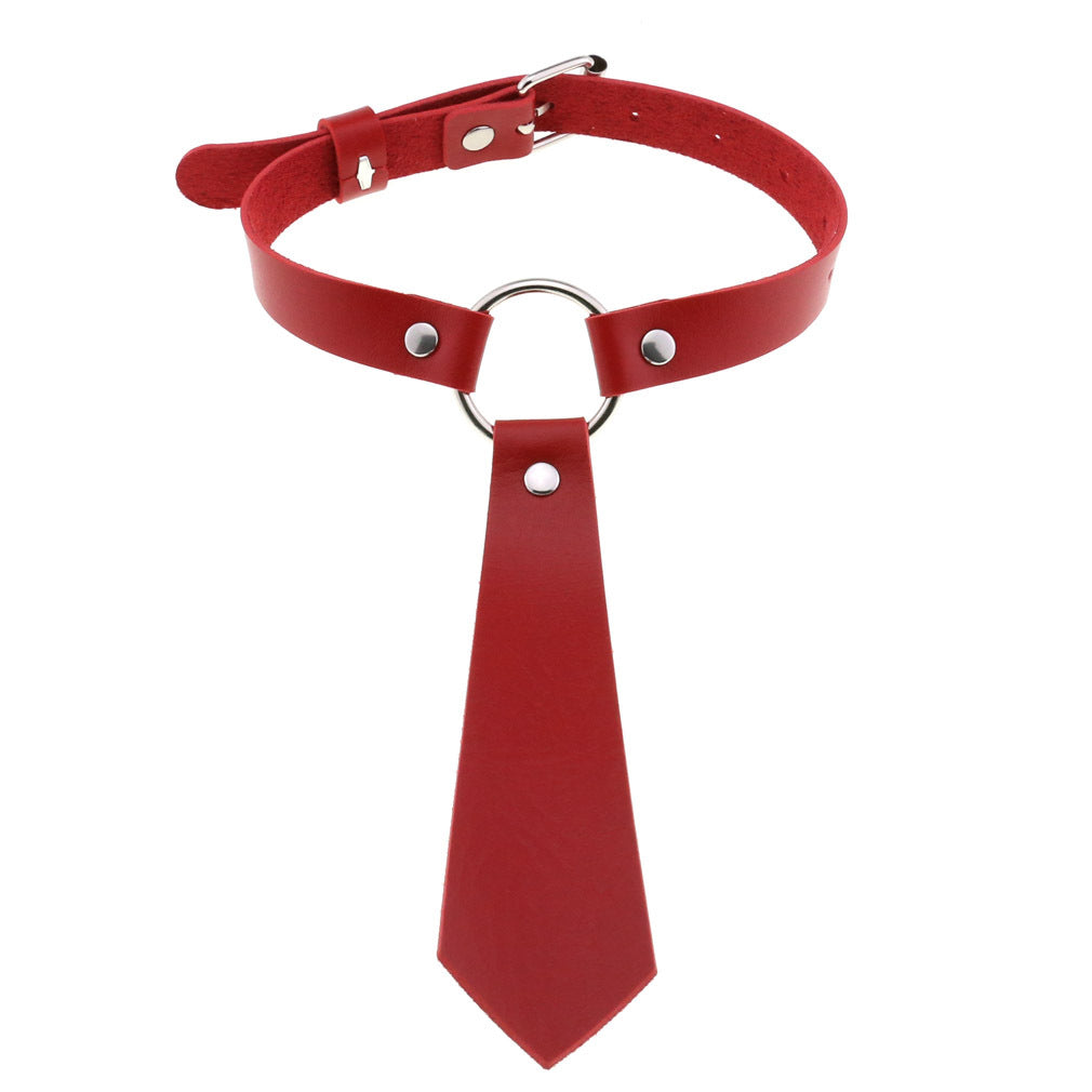 Personality Fashion Leather Bondage Tie Punk Collar