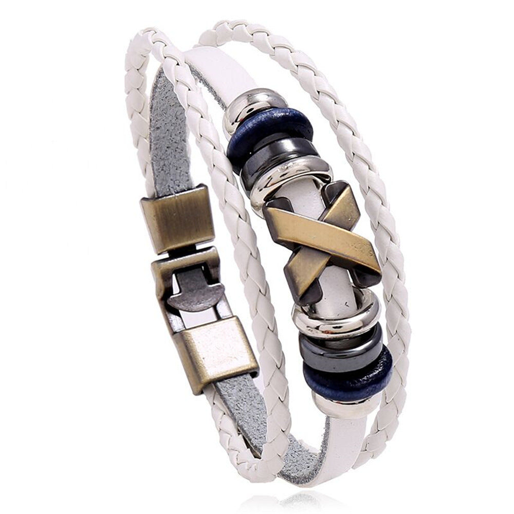Men's Trendy X-shaped Accessories Beaded Retro Simple Pair Of Bracelets