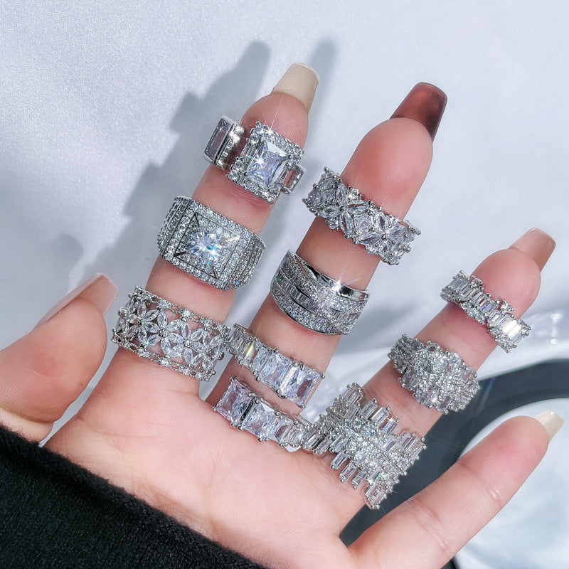Full Diamond Open-end Zircon Female High Sense Niche Personality Rings