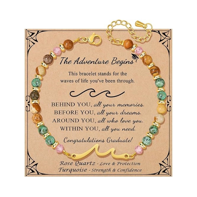 Women's Natural Stone Beaded Cross Lobster Buckle Adjustable Band Bracelet
