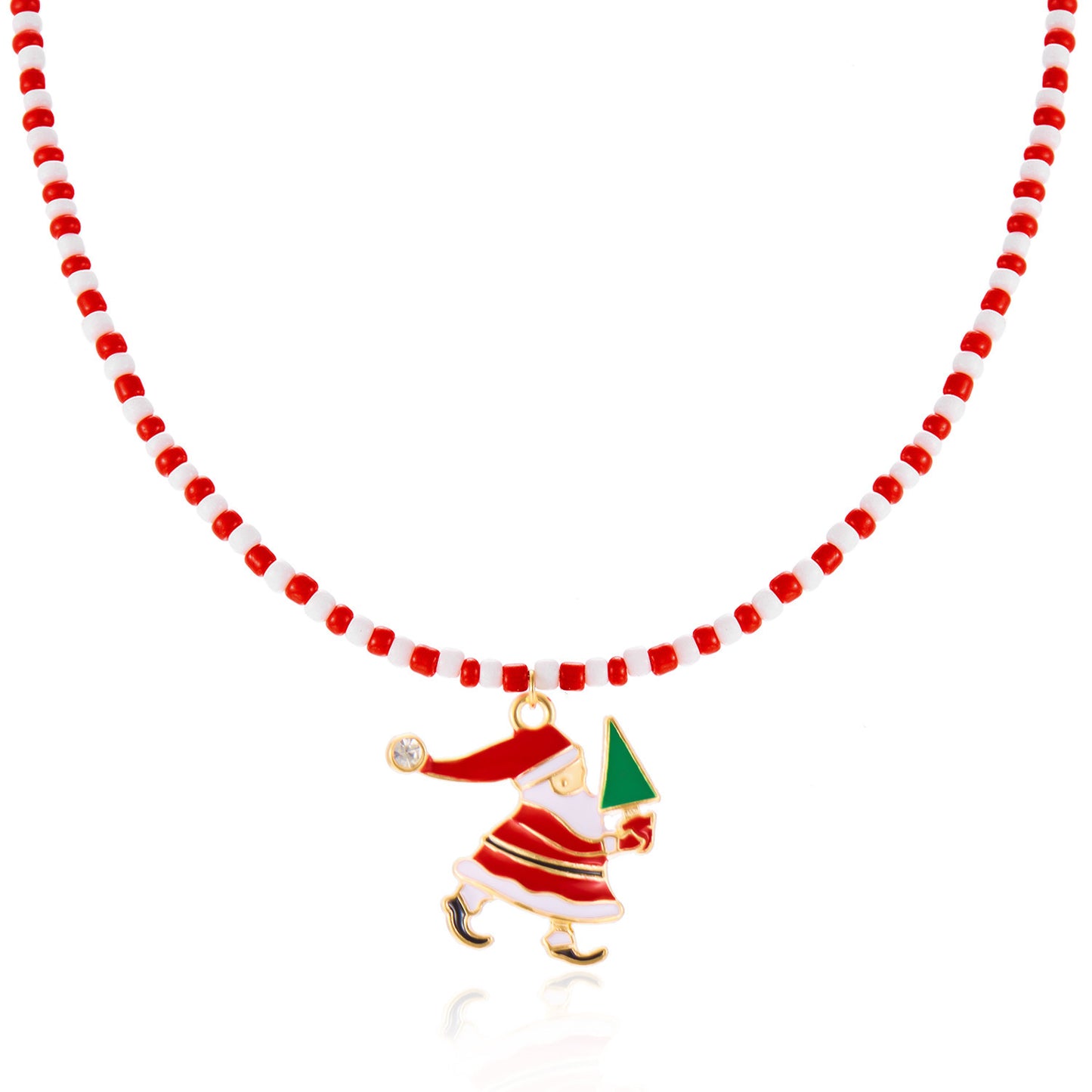Women's Beaded Fashionable Christmas Tree Santa Claus Necklaces
