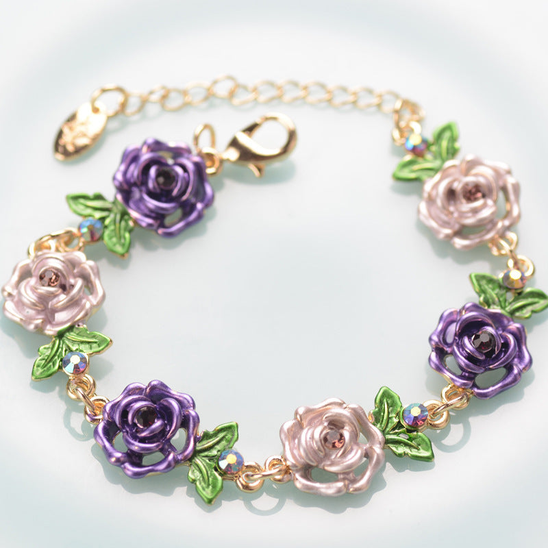 Women's Cloisonne Rose Exaggerated Flower Accessories Retro Bracelets ...