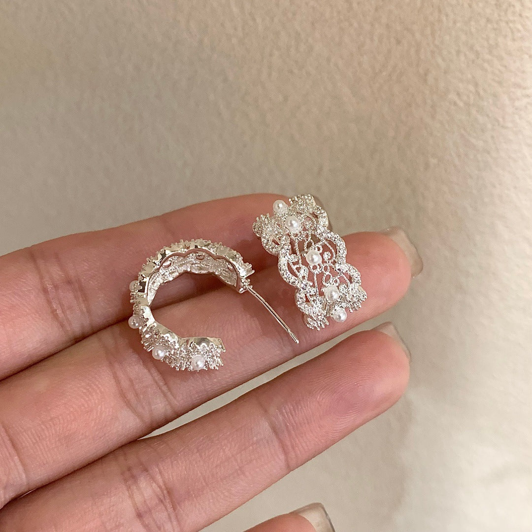 Lux Full Diamond Lace Pearl Arc Unique Beautiful High-grade Sier Rings