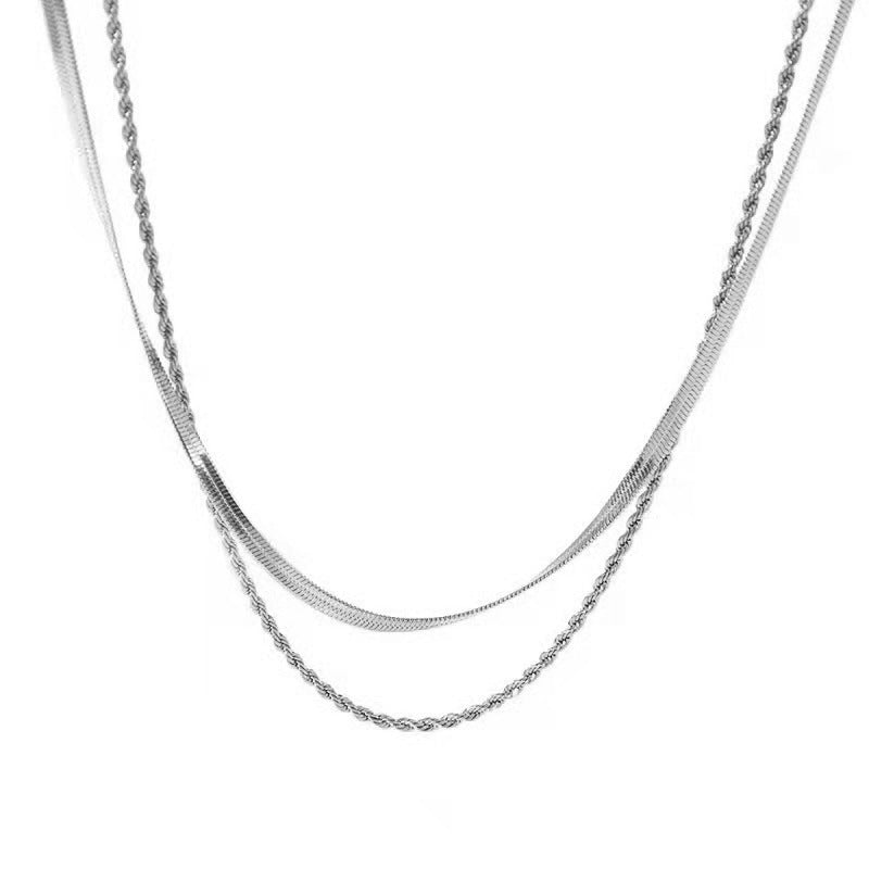 Women's Steel Blade Chain Hemp Flowers Stainless Like Flat Necklace