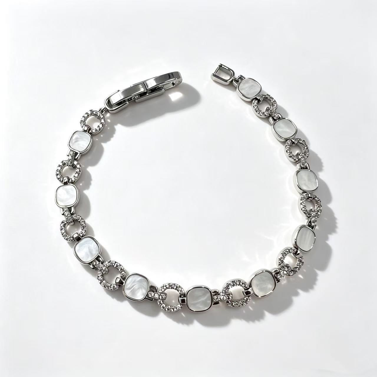 Women's Lux White Shell Full Rhinestone Zircon Sier Bracelets