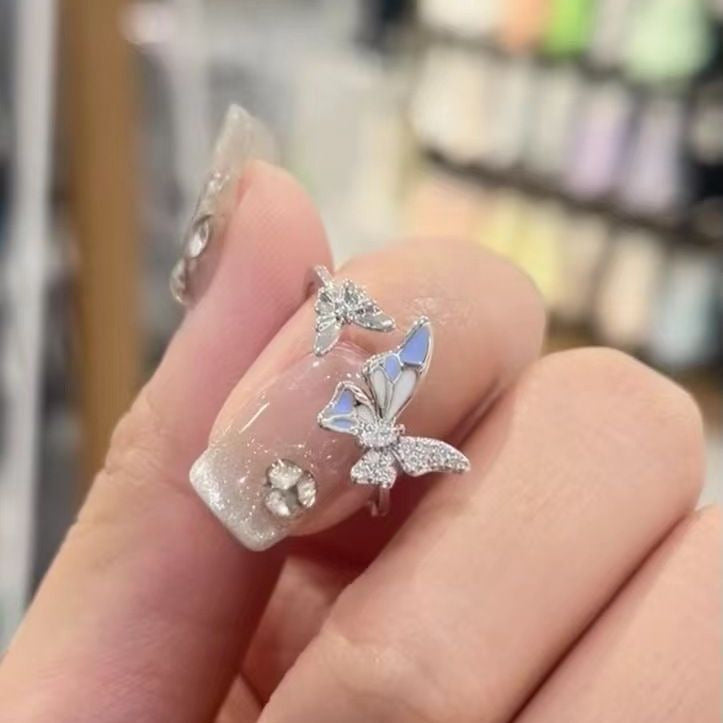 Blue Double Butterfly Open Good-looking Retro Affordable Luxury Exquisite Rings