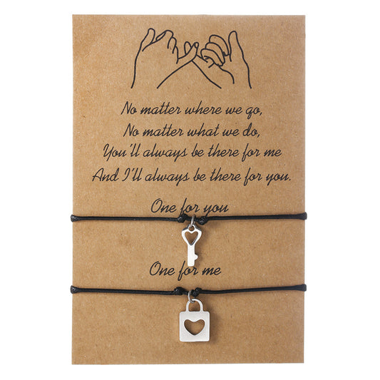 Two Heart Lock Keys Female Friends Sisters Woven Couple Bracelets