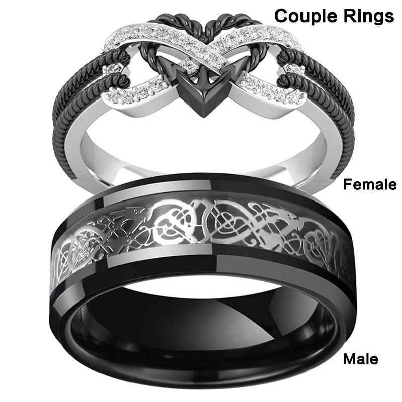 Black Heart Shape Female Stainless Steel Ring