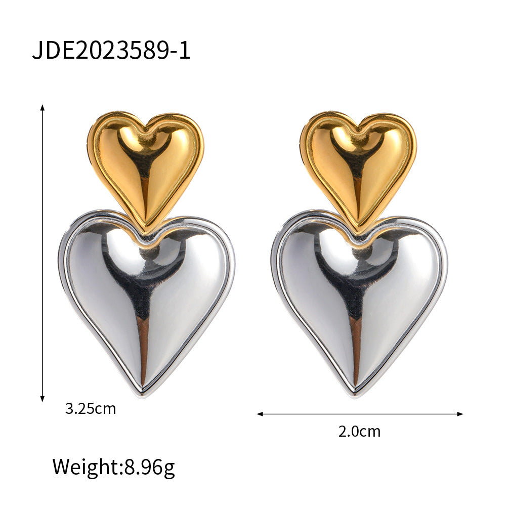 Women's Love Stainless Steel Gold Sier Two-tone Temperament Wild Earrings