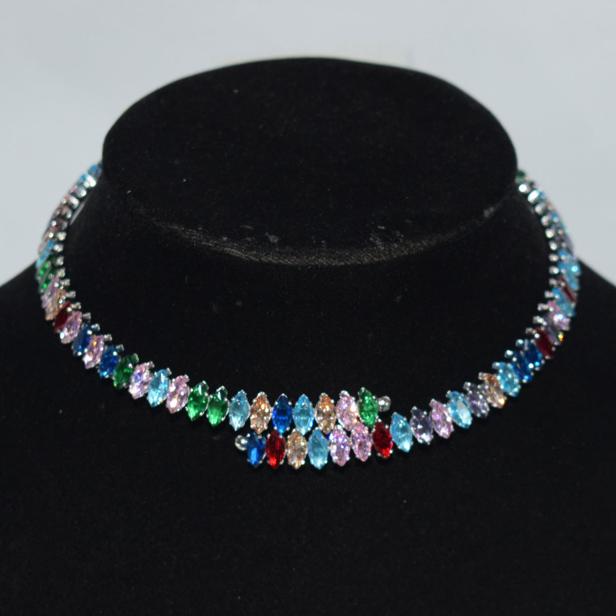Women's Full Zircon Collar Hand Ear Three-piece Oval Jewelry Set