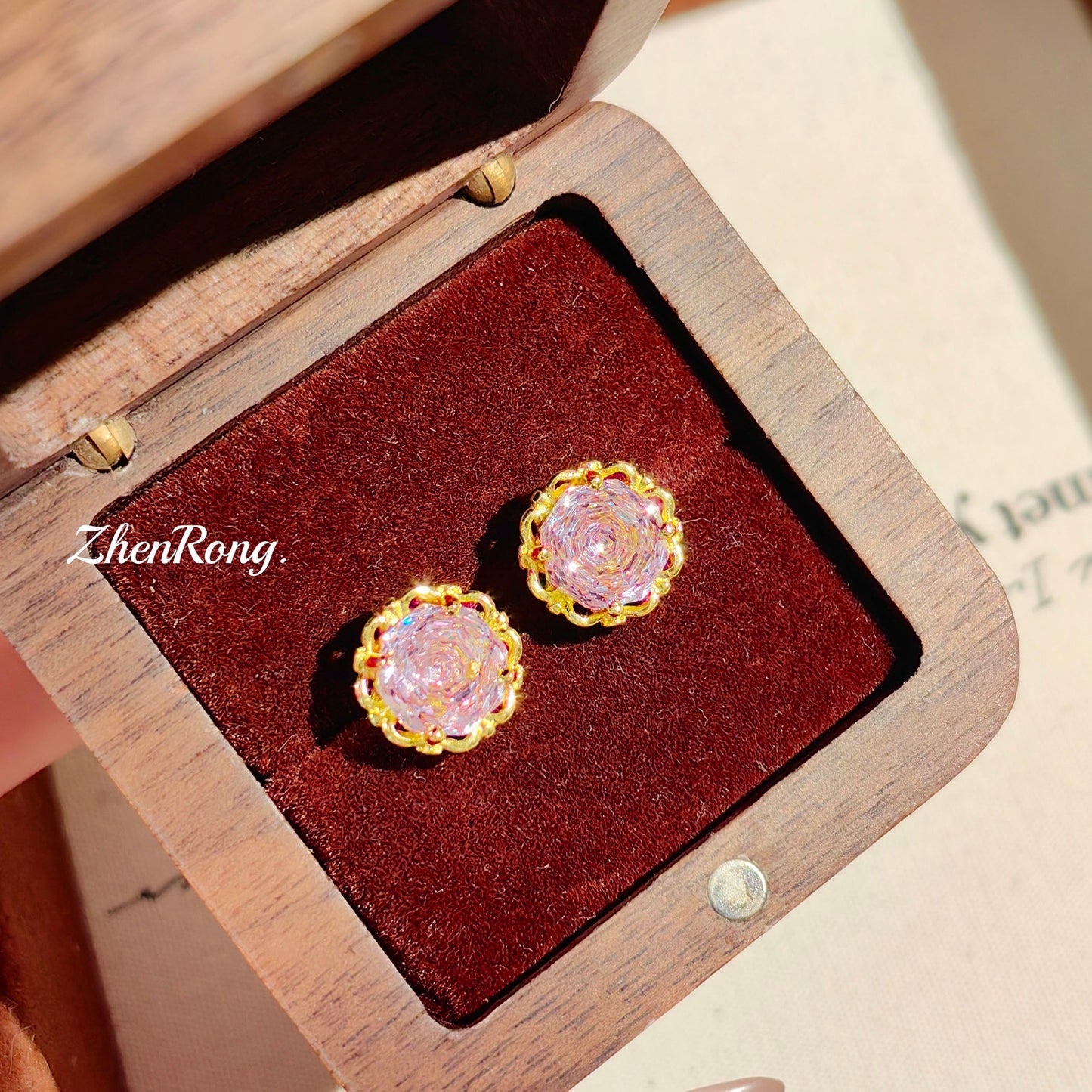 Women's Sea Blue Zirconium Inlaid High Carbon Diamond Pink Jewelry Set