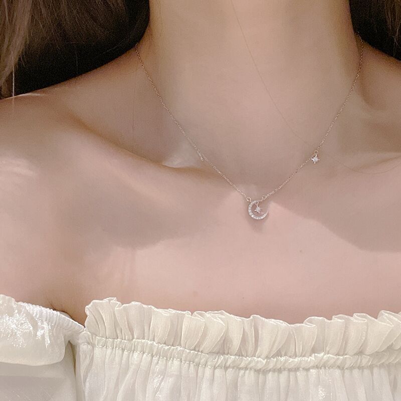 Women's Sier Star Moon Light Luxury Minority Design Clavicle Chain Valentine's Necklaces